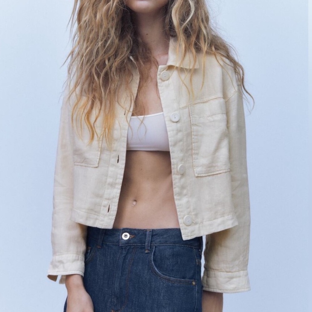 Zara Cropped Linen Button Down